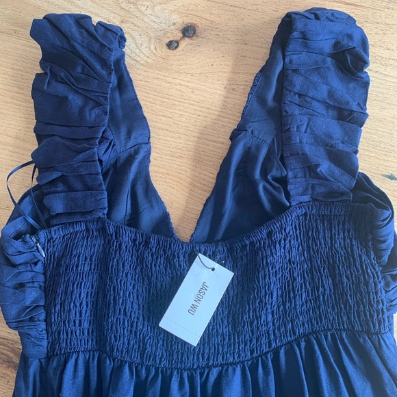 Jason Wu Blue Rouched Shirred Maxi Sleeveless Tiered Linen Dress NWT - Picture 14 of 17